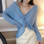 Long-sleeve Knot-front Open Knit Top