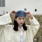 Plain Baseball Cap With Aviator Goggles Airy Blue - One Size