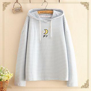 Moon Embroidered Striped Hoodie