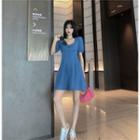 Square Collar Denim Puff-sleeved Dress