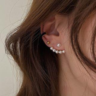 Faux Pearl Swing Earring 1 Pair - Silver Needle - Gold - One Size