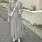 V-neck Long-sleeve Midi Dress Gray - One Size