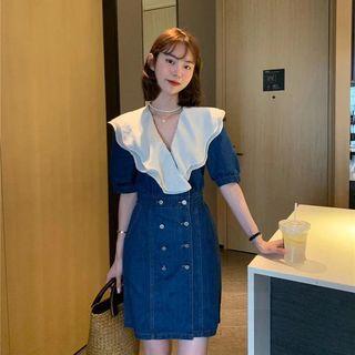 Short-sleeve Double Breasted Denim Sheath Dress (various Designs)
