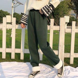 Furry Panel Straight Cut Pants