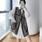 Set: Houndstooth Vest + Plain Shirt Dress