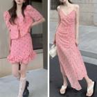 Dotted Sleeveless Dress / Short-sleeve Dotted Top / Ruffle Skirt