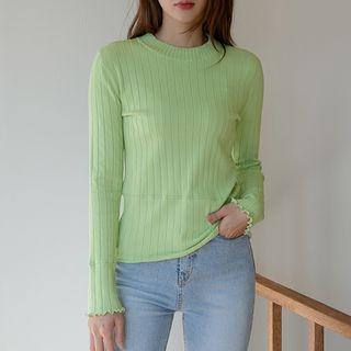 Lettuce-cuff Rib-knit Top