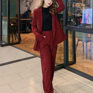 Set: Corduroy Double-breasted Jacket + Straight-cut Pants
