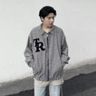 Lettering Embroidered Houndstooth Zip Jacket