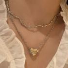 Set: Geometry Necklace + Heart Pendant Necklace Set Of 2 - Silver - One Size