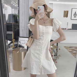 Single-breasted Off-shoulder A-line Dress