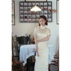 Floral Pattern Short-sleeve Qipao Dress