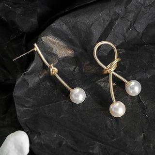 Non-matching Alloy Knot Faux Pearl Dangle Earring 1 Pair - 1365 - Gold - Earrings - One Size