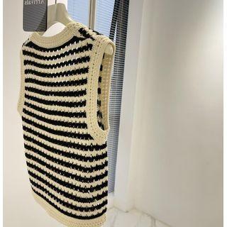 Sleeveless Striped Crochet Knit Top