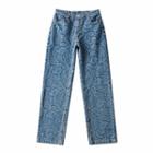 High-waist Paisley Print Straight-fit Jeans