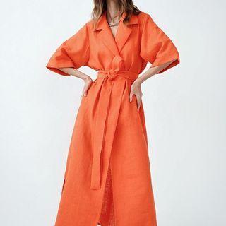 Elbow-sleeve Maxi Blazer Dress