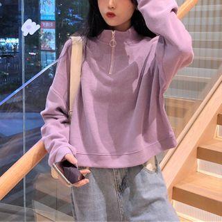 Plain Half-zip Loose Sweatshirt