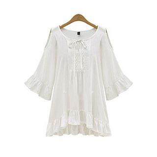 Cutout Shoulder Bell Sleeve Tunic