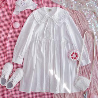 Long-sleeve A-line Dress White - One Size