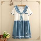 Cat Applique Sailor Collar Short-sleeve A-line Dress
