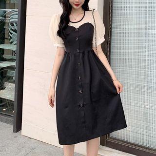 Mock Two-piece Puff-sleeve Dress