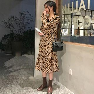 Leopard Long-sleeve Midi Chiffon Dress