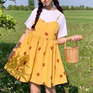 Mock Two-piece Short-sleeve Dotted Mini Dress