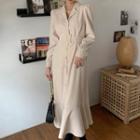 Long-sleeve Ruffle Hem Maxi Shirtdress