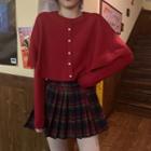 Mock Two-piece Long-sleeve Knit Top / Pleated Skirt