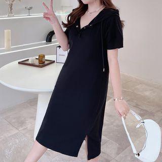 Short-sleeve Henley Hoodie Dress