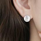 925 Sterling Silver Rhinestone Bear Disc Earring