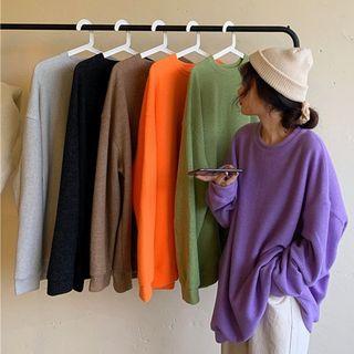 Plain Round-neck Long-sleeve Knit Sweatshirt
