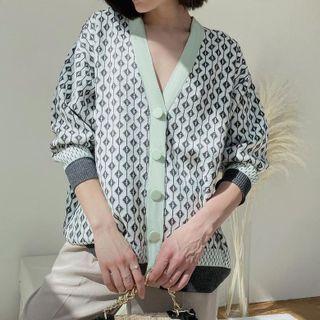 Argyle Long-sleeve Loose-fit Knit Cardigan