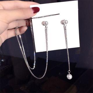Non-matching Rhinestone Earring Silver - 1 Pair - One Size