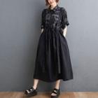 Short-sleeve Cartoon Print Shirt / Drawstring Overall Dress