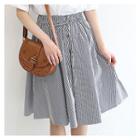 Band-waist Striped Flared Midi Skirt