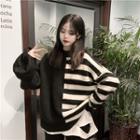 Striped Panel Knit Top Stripes - Black & White - One Size