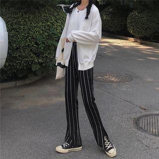 Split Front Sweatshirt / Striped Boot-cut Pants