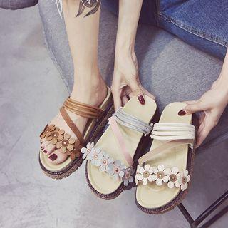 Faux Leather Flower Platform Sandals