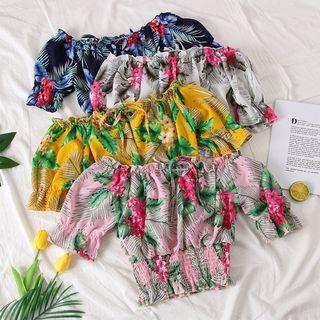 Boatneck Printed Chiffon Crop Top