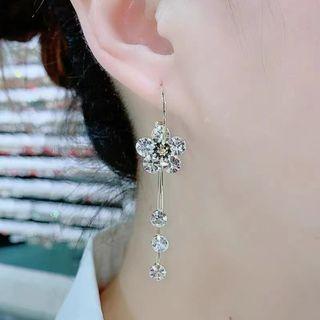Rhinestone Floral Drop Earring Silver - One Size