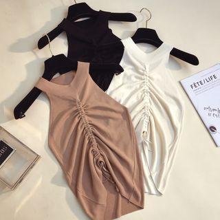 Sleeveless Mock-neck Drawstring Knit Top