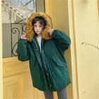 Fluffy Trim Hooded Jacket Green - One Size