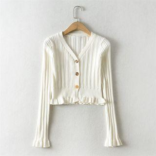 Long-sleeve Cropped Ruffle Trim Cardigan