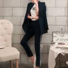 Set: Double-breasted Contrast-trim Blazer + Dress Pants