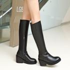 Faux Leather Chunky Heel Tall Boots