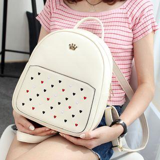 Heart Embroidered Faux Leather Backpack