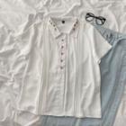 Short-sleeve Embroidered Henley Shirt Shirt - White - One Size