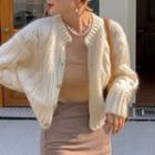 Faux Pearl Button Pointelle Knit Cropped Cardigan Off-white - One Size