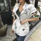 Stand-collar Flower Embroidered Safari Jacket